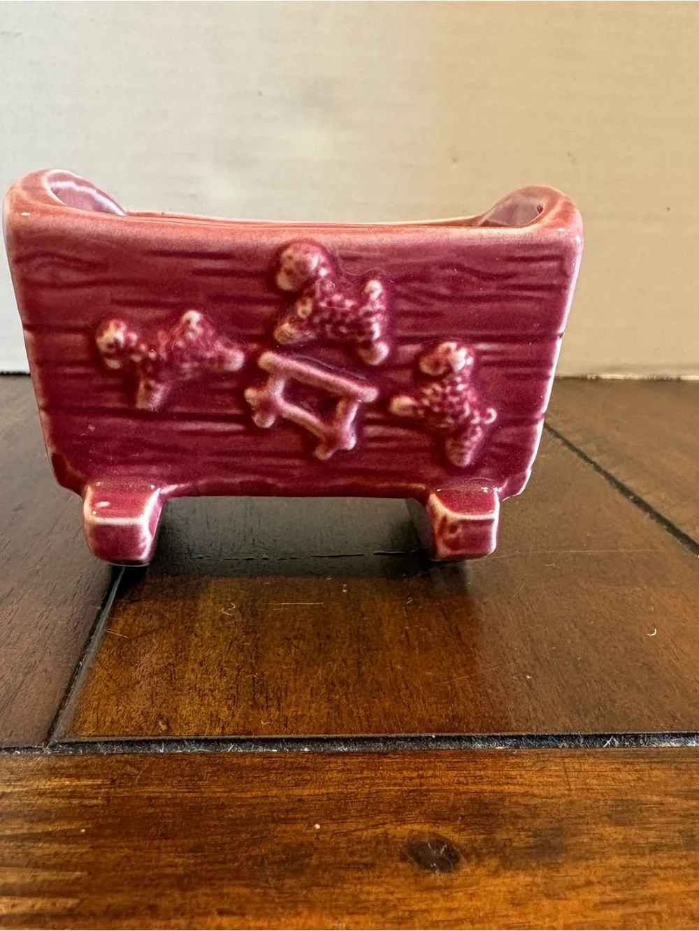 Vintage SHAWNEE Pottery BURGUNDY Baby Cradle Planter